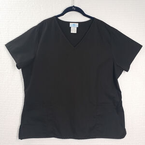 SB Scrubs Medical Top Womens XL Black V-Neck Pockets Nurse Vet Health Uniform